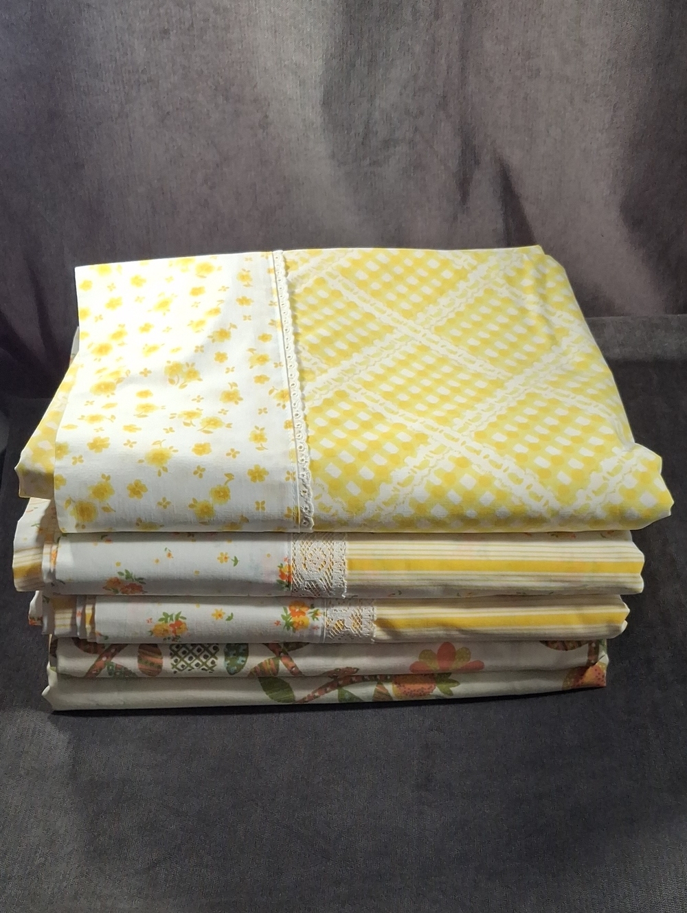 Vintage Lot 5 Flat Floral Sheets 4 Twin + 1 Double Yellow Orange Green White VG